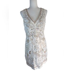Boston Proper Dress Women's‎ 6 Ivory/Gold Sequins Beaded Embroidered Shimmer...